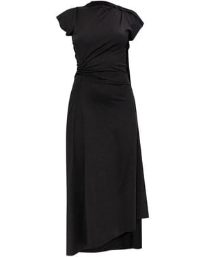 Victoria Beckham Asymmetrically Draped Midi Dress With Soft Ruching - Black