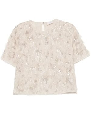 Brunello Cucinelli Embroidered Sequin Top - Natural