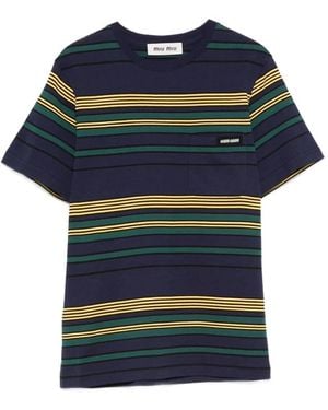 Miu Miu Cotton T-Shirt With Striped Pattern - Blue