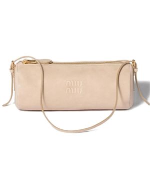 Miu Miu Pochette En Cuir À Logo Embossé - Natural