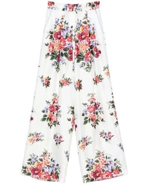 Dolce & Gabbana Flower Print Silk Trousers - White