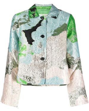 Stine Goya Kiana Cloud-pattern Cropped Jacket - Green