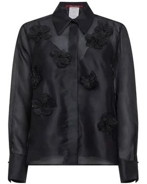 Max Mara Organza Flowers Beaded Shirt - Black