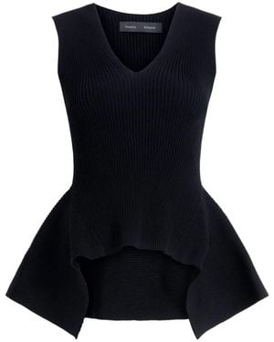 Proenza Schouler Eugenie Ribbed V-Neck Top - Black
