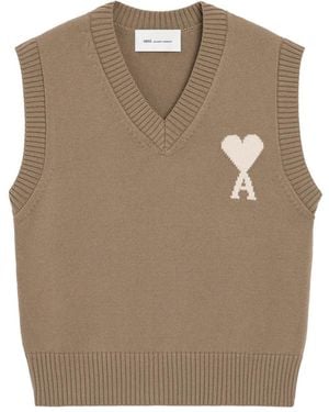 Ami Paris Ami De Coeur Knitted Vest - Natural