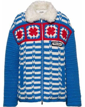 Miu Miu Crochet-knit Wool Jacket - Black