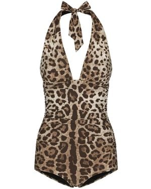 Dolce & Gabbana Leo Print Swim Suit - White