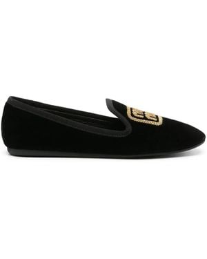 Miu Miu Logo-embroidered Velvet Slippers - Black