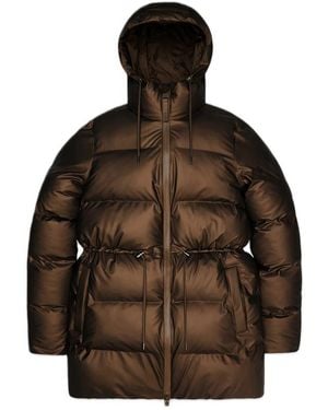 Rains Alta Long Puffer String Jackrt - Brown