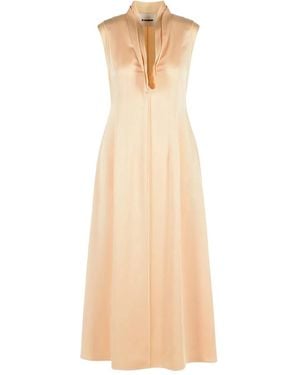 Jil Sander Deep-Neckline Sleeveless Dress - Natural