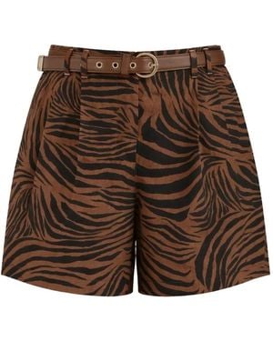 Max Mara Short Ceinturé À Imprimé Zébré - Brown