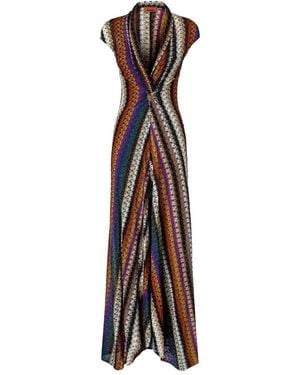Missoni Abito Lungo A Righe Con Lurex - Bianco