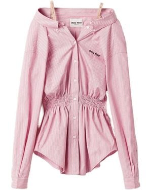 Miu Miu Striped Cotton Mini Dress - Pink