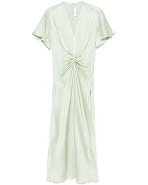 Victoria Beckham Gathered V-Neck Midi Dress - Green