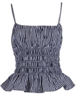 Michael Kors Gingham-Pattern Smocked Top - Blue