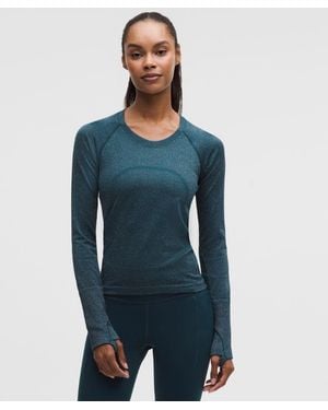lululemon – Swiftly Tech Long-Sleeve Shirt 2.4 Waist Length Sparkle – – Size 4 - Blue