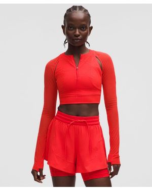 lululemon – Mesh Cropped Long-Sleeve Shirt Slnsh Collection – /Neon – Size Large - Red