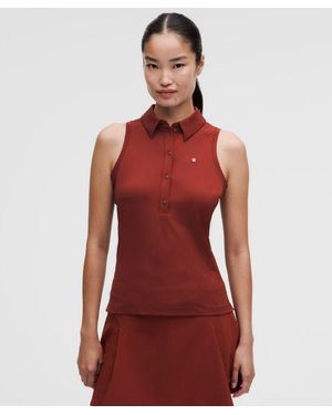 lululemon – Quick-Dry Sleeveless Polo Shirt Straight Hem Logo – – Size 4 - Red