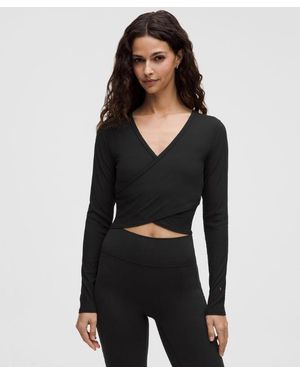 lululemon – Nulu Ribbed Wrap-Front Long-Sleeve Shirt Heart – – Size Medium - Black