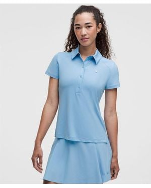 lululemon – Quick-Dry Short-Sleeve Polo Shirt Straight Hem Logo – – Size 4 - Blue
