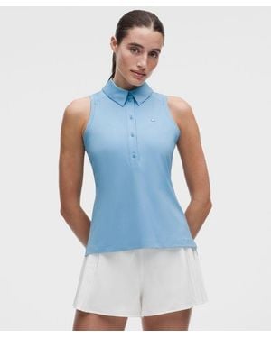 lululemon – Quick-Dry Sleeveless Polo Shirt Straight Hem Logo – – Size 4 - Blue