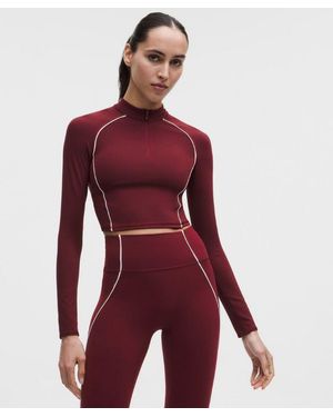 lululemon – Wunder Train Cropped Long-Sleeve Half Zip Long-Sleeve Top – Colour Burgundy/ – Size 4 - Red