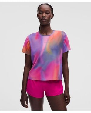 lululemon – Fast And Free Short-Sleeve Shirt – Colour Printed – Size Small - Pink