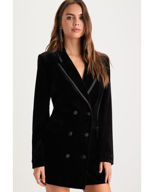 Lulus Sophisticated Expression Velvet Blazer Dress - Black