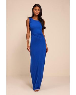 Lulus Significant Allure Slinky Knit Ruched Maxi Dress - Blue