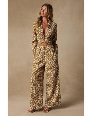 Lulus Cove Ivory And Boho Print Wide-Leg Pants - Natural