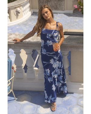 Lulus Florine Floral Satin Tie-Strap Maxi Dress - Blue