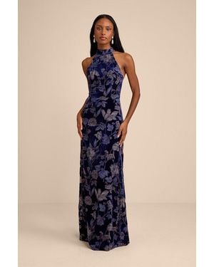 Lulus Amberline Velvet Burnout Halter Maxi Dress - Blue