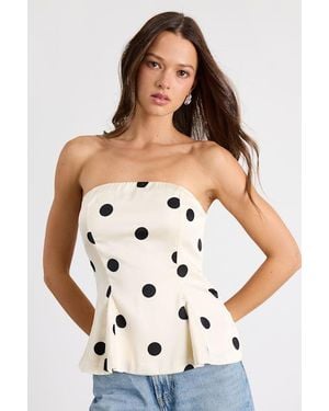 Lulus Huttley Polka Dot Strapless Peplum Top - White