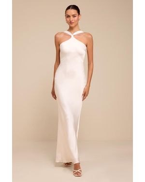 Lulus Deanira Satin Backless Column Maxi Dress - Natural