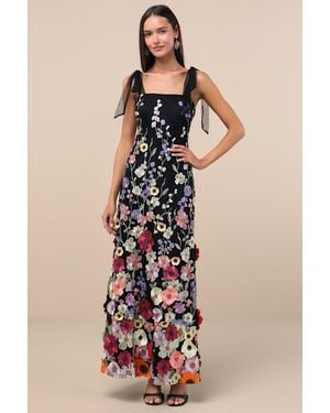 soiree blossom black floral embroidered mermaid maxi dress Long Black Mermaid Prom Dress with Embroidered Flowers Black / 6
