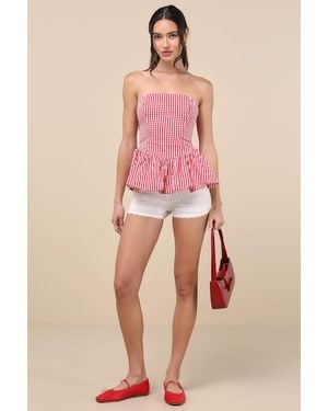 Extro & Vert Damaria Gingham Strapless Peplum Top - Pink