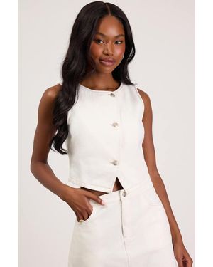 Lulus Dayton Denim Vest Top - White