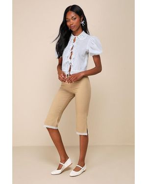 ZEMETA Mary Lace Capri Trousers - Natural