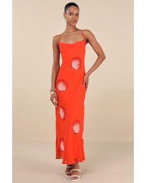 Lulus Thalassa Bright Seashell Backless Maxi Dress - Red