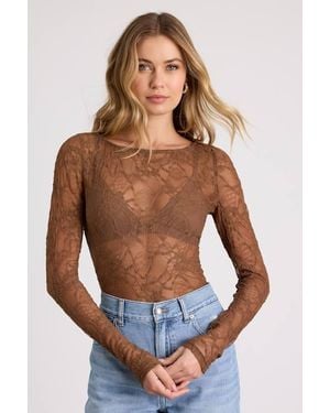 Lulus Hunter Sheer Lace Long Sleeve Top - Blue