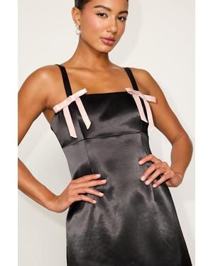 Lulus Yesemia Satin Bow Skater Mini Dress - Black