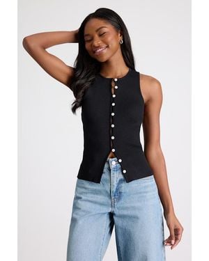 Lulus Cheslyn Ribbed Button-Front Tank Top - Black