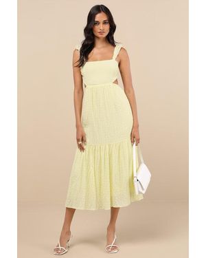 Lush Dreamiest Darling Smocked Tie-Back Tiered Midi Dress - Yellow