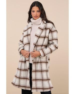 Lulus Emily Plaid Brushed Open-Front Coat - Natural
