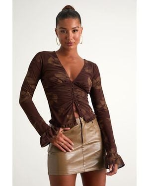 Lulus Excellent Mood Croc-Embossed Vegan Leather Mini Skirt - Brown
