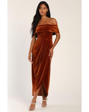 Lulus I'M Enchanted Velvet Off-The-Shoulder Maxi Dress - Red