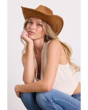 Lulus Lycia Suede Embroidered Western Hat - Brown