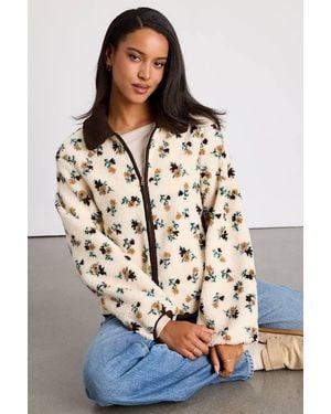 Lulus Naliah Floral Shearling Collared Jacket - Brown