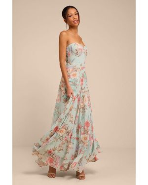 Lulus Alandria Mint Floral Drop Waist Maxi Dress - Natural