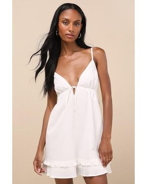 Lulus Lelina Tie-Front Babydoll Mini Dress - Natural